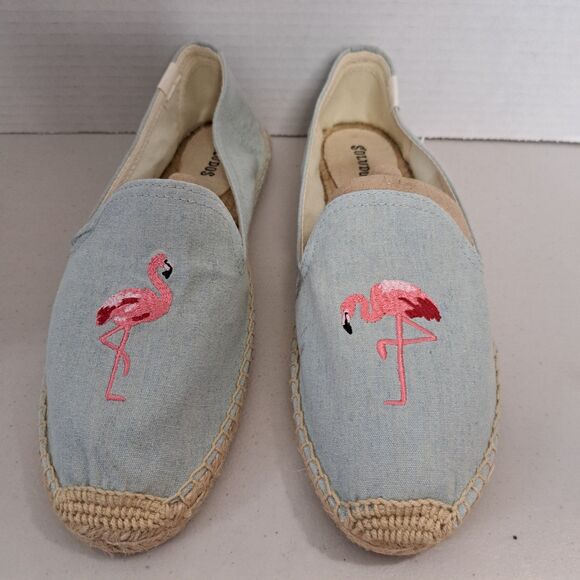 Soludos Flamingo Espadrille Flat Slip on Loafers Slippers Embroidered Shoes 9 - Picture 2 of 8